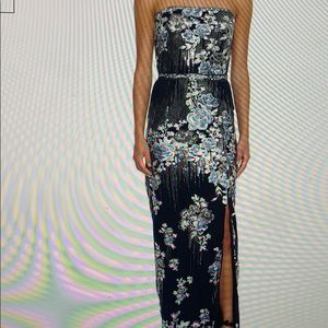 Marchesa Notte Strapless Sequin Embroidered Gown